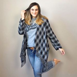 Torrid Black and White Fringe Open Cardigan